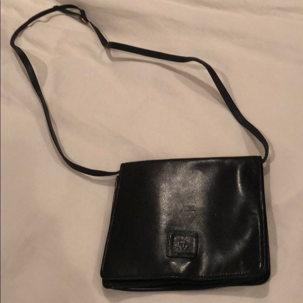 ANNE KLEIN Black leather square crossbody Bag